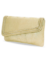 Peora Textured Envelope Party Wear Clutch - Gold