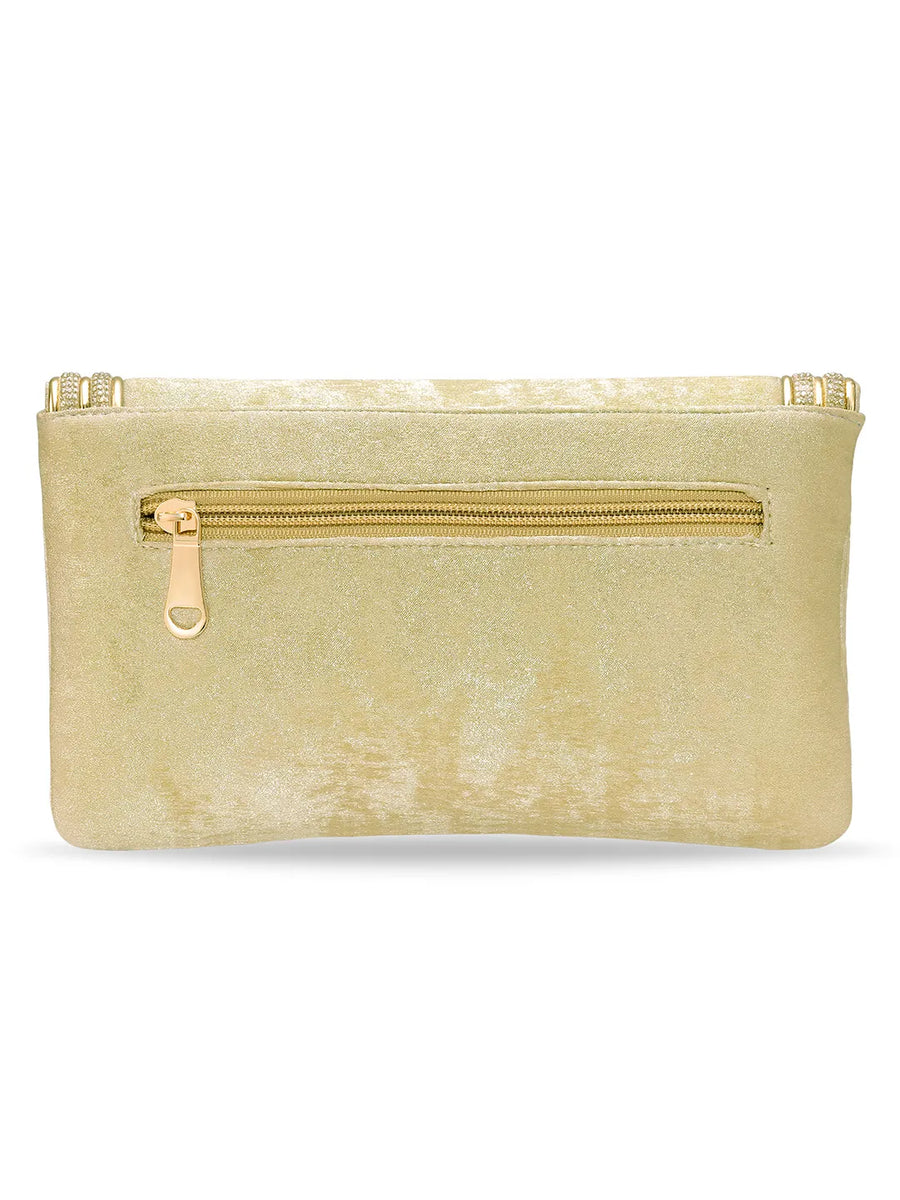 Peora Textured Envelope Party Wear Clutch - Gold