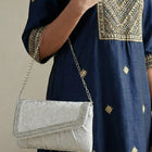 Peora Textured Envelope Party Wear Clutch - Silver