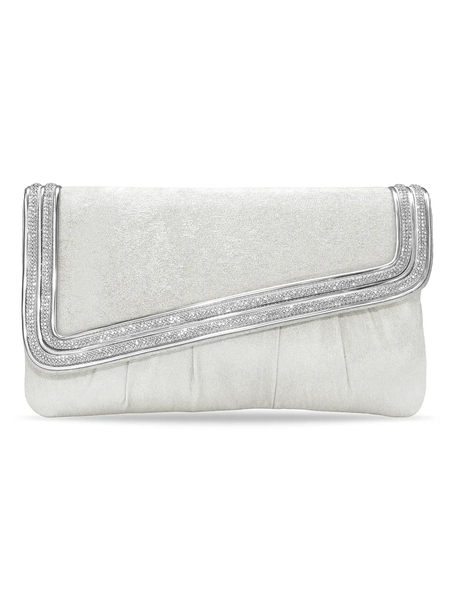 Peora Textured Envelope Party Wear Clutch - Silver