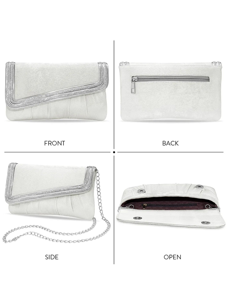 Peora Textured Envelope Party Wear Clutch - Silver