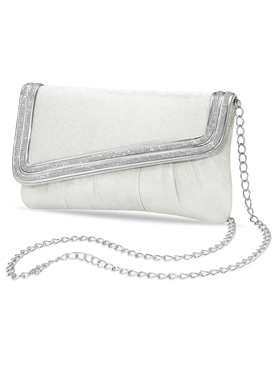 Peora Textured Envelope Party Wear Clutch - Silver