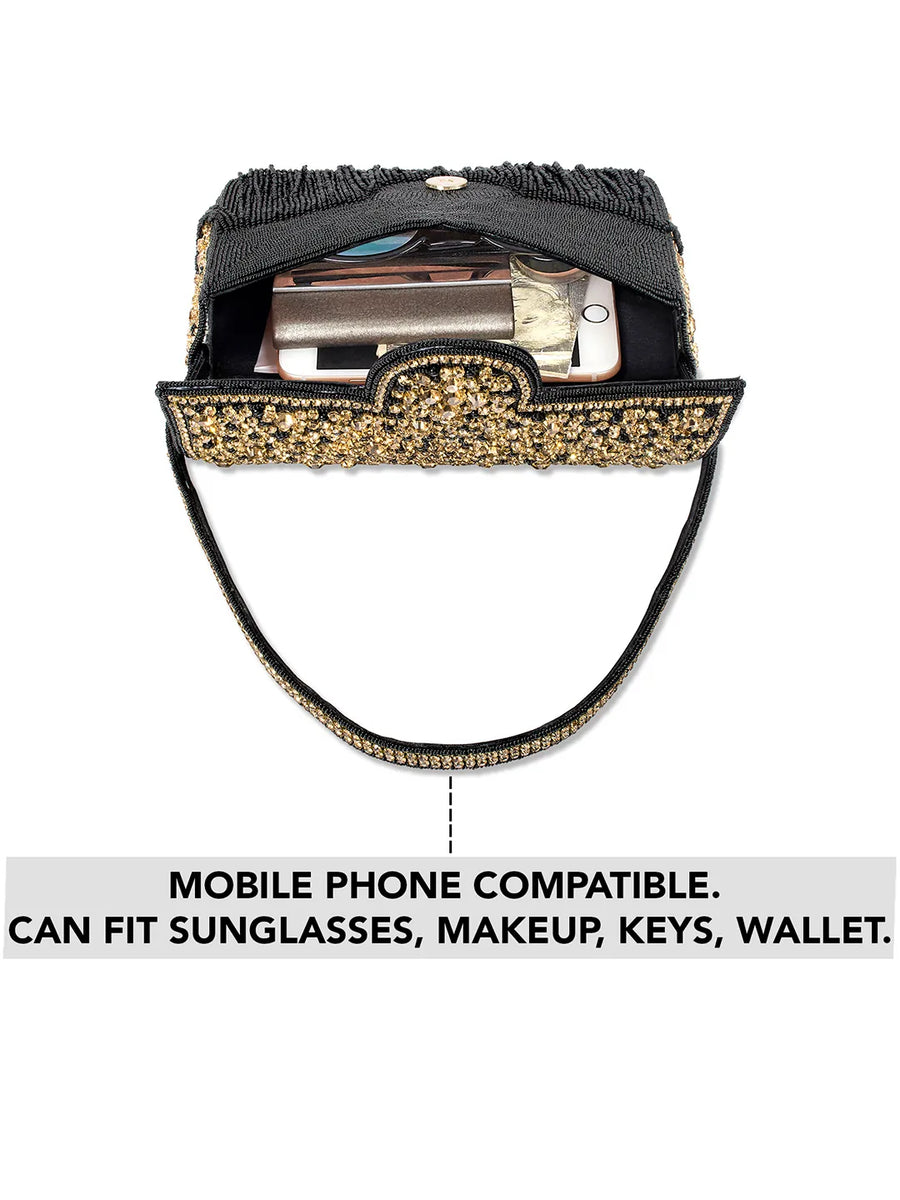 Sparkling Gleam & Glam Clutch Handbag - Black