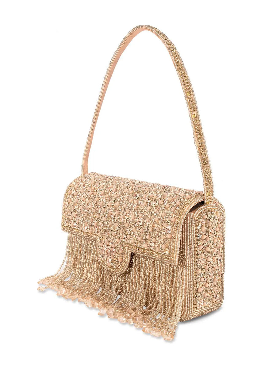 Sparkling Gleam & Glam Clutch Handbag - Rose Gold