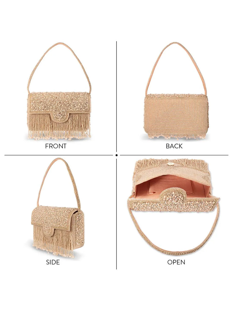 Sparkling Gleam & Glam Clutch Handbag - Rose Gold