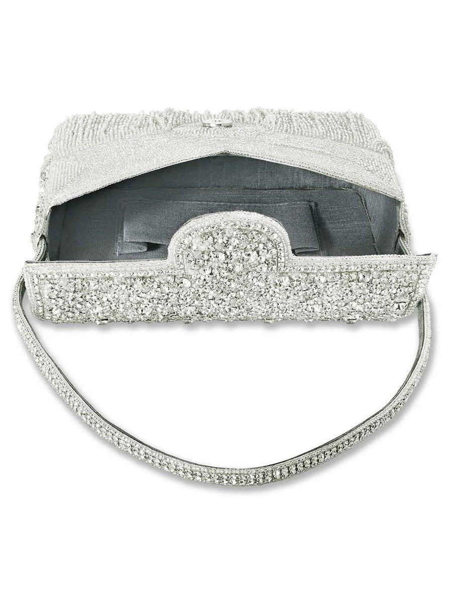 Sparkling Gleam & Glam Clutch Handbag - Silver