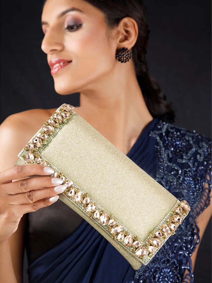 Dazzle in Hand Sleek Party Clutch - Gold