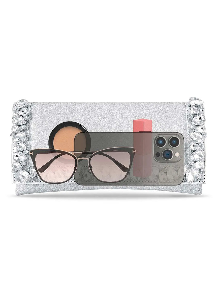 Dazzle in Hand Sleek Party Clutch - Silver