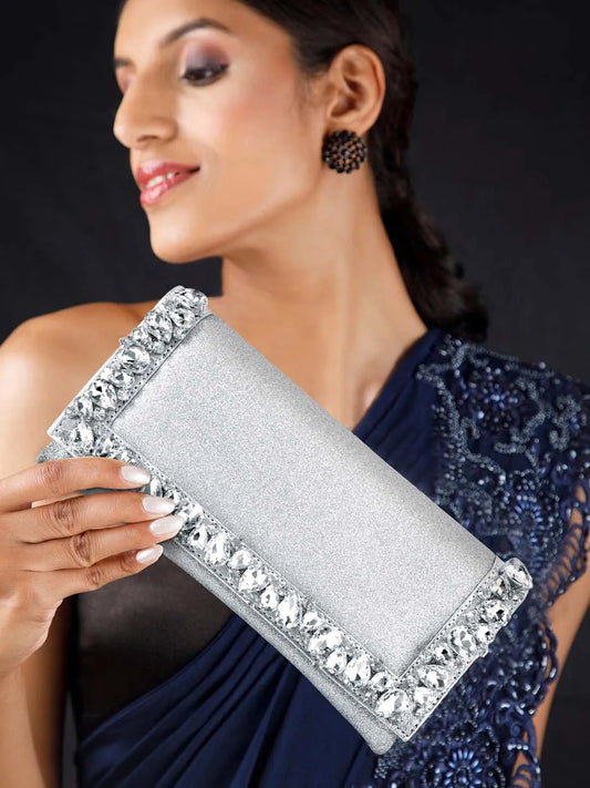 Dazzle in Hand Sleek Party Clutch - Silver