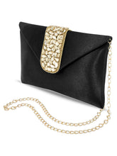 Gold Bling Stone Black Envelope Clutch Bag