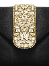 Gold Bling Stone Black Envelope Clutch Bag