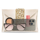 Gold Bling Stone Cream Envelope Clutch Bag