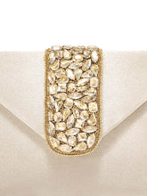Gold Bling Stone Cream Envelope Clutch Bag
