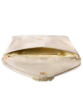 Gold Bling Stone Cream Envelope Clutch Bag