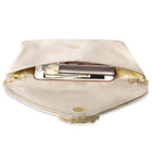 Gold Bling Stone Cream Envelope Clutch Bag