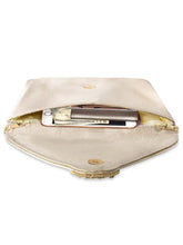 Gold Bling Stone Cream Envelope Clutch Bag