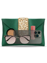 Gold Bling Stone Green Envelope Clutch Bag