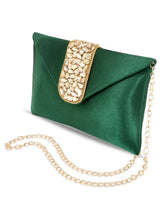 Gold Bling Stone Green Envelope Clutch Bag