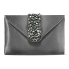 Gold Bling Stone Grey Envelope Clutch Bag