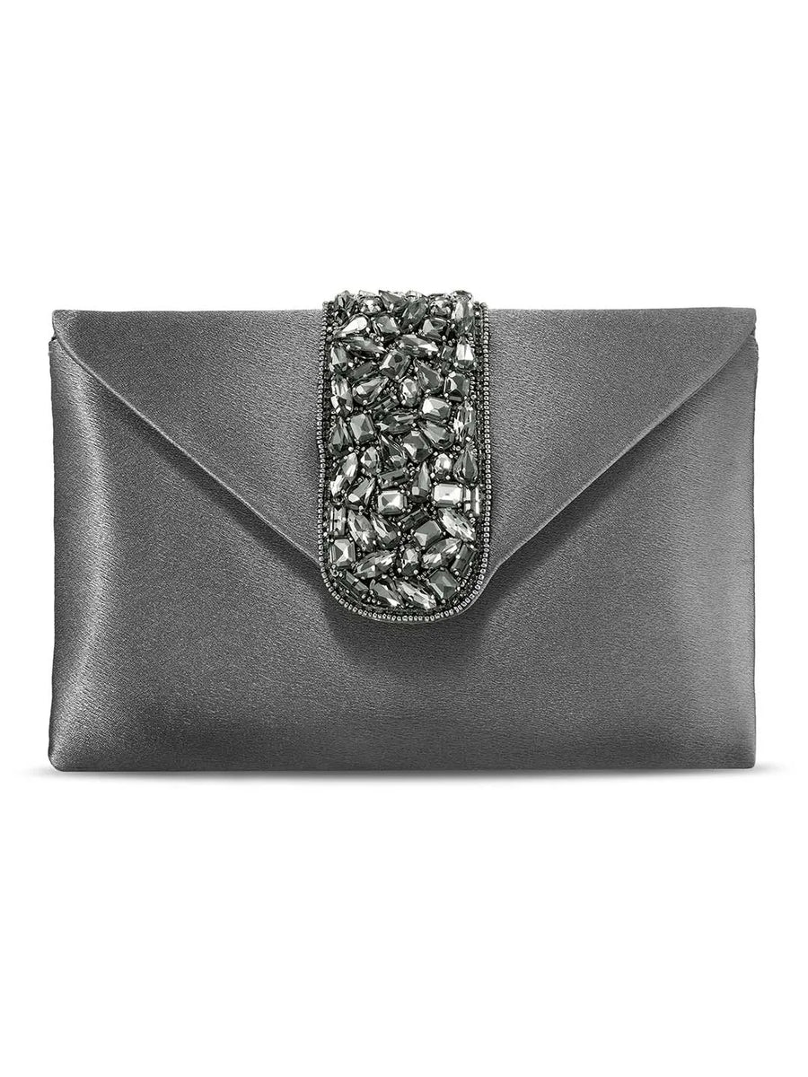 Gold Bling Stone Grey Envelope Clutch Bag