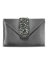 Gold Bling Stone Grey Envelope Clutch Bag