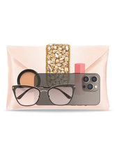 Gold Bling Stone Peach Envelope Clutch Bag