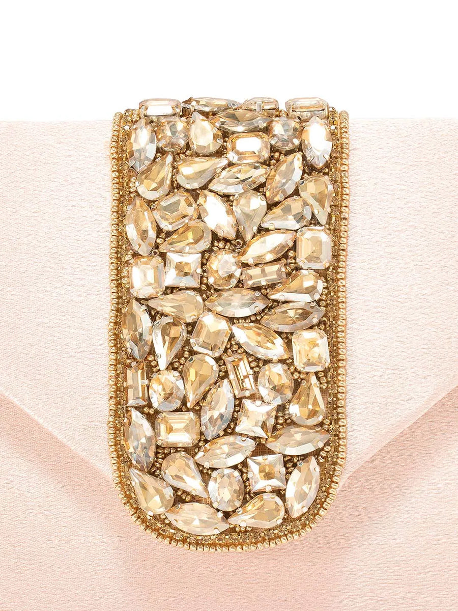 Gold Bling Stone Peach Envelope Clutch Bag