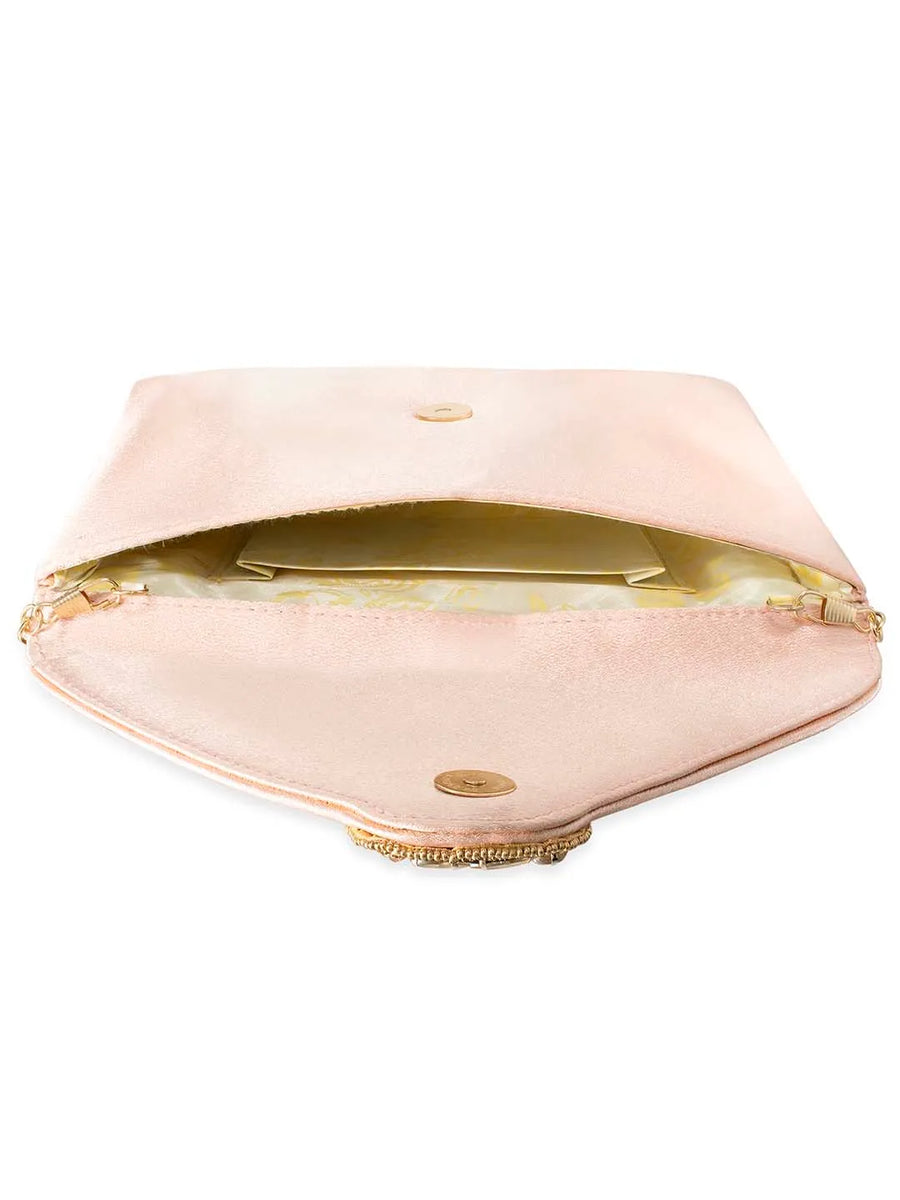 Gold Bling Stone Peach Envelope Clutch Bag