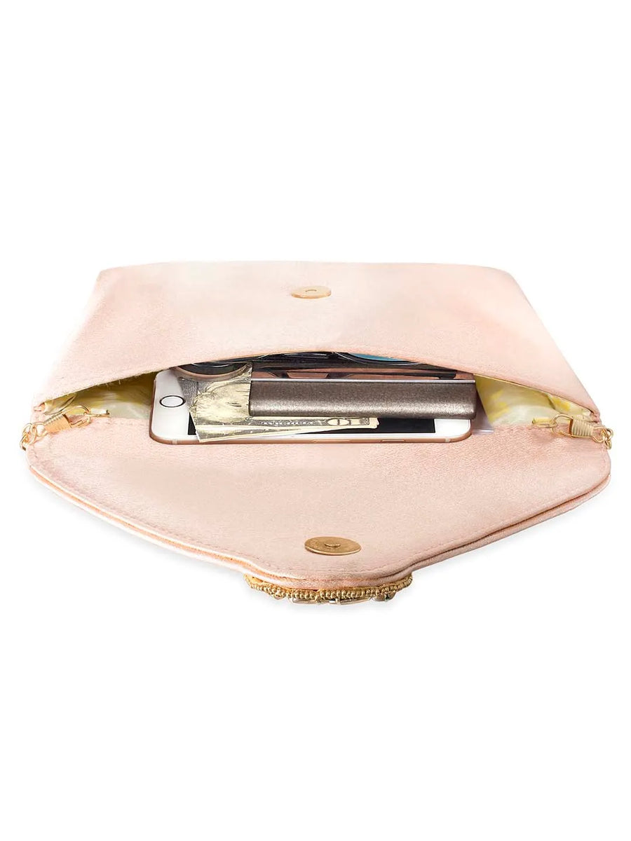 Gold Bling Stone Peach Envelope Clutch Bag