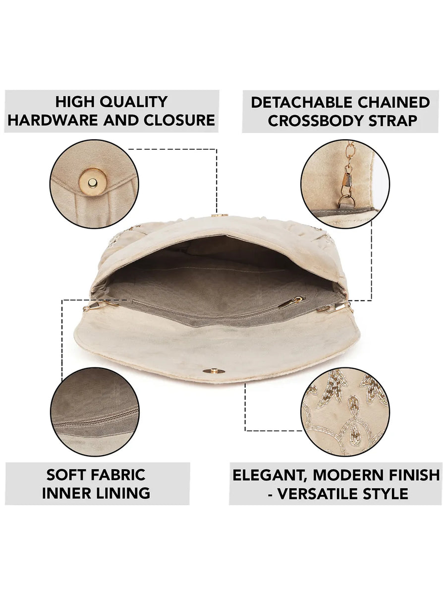 Elegant Embroidery Beaded Sling Clutch - Cream