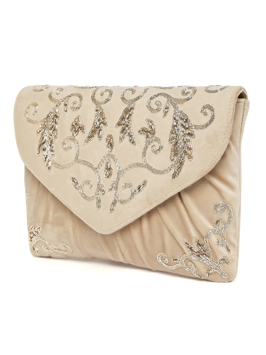 Elegant Embroidery Beaded Sling Clutch - Cream