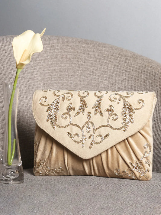 Elegant Embroidery Beaded Sling Clutch - Cream