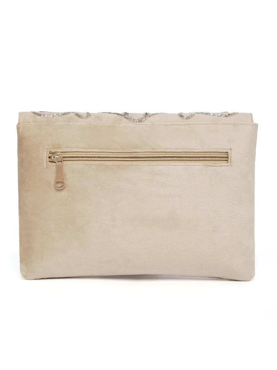 Elegant Embroidery Beaded Sling Clutch - Cream