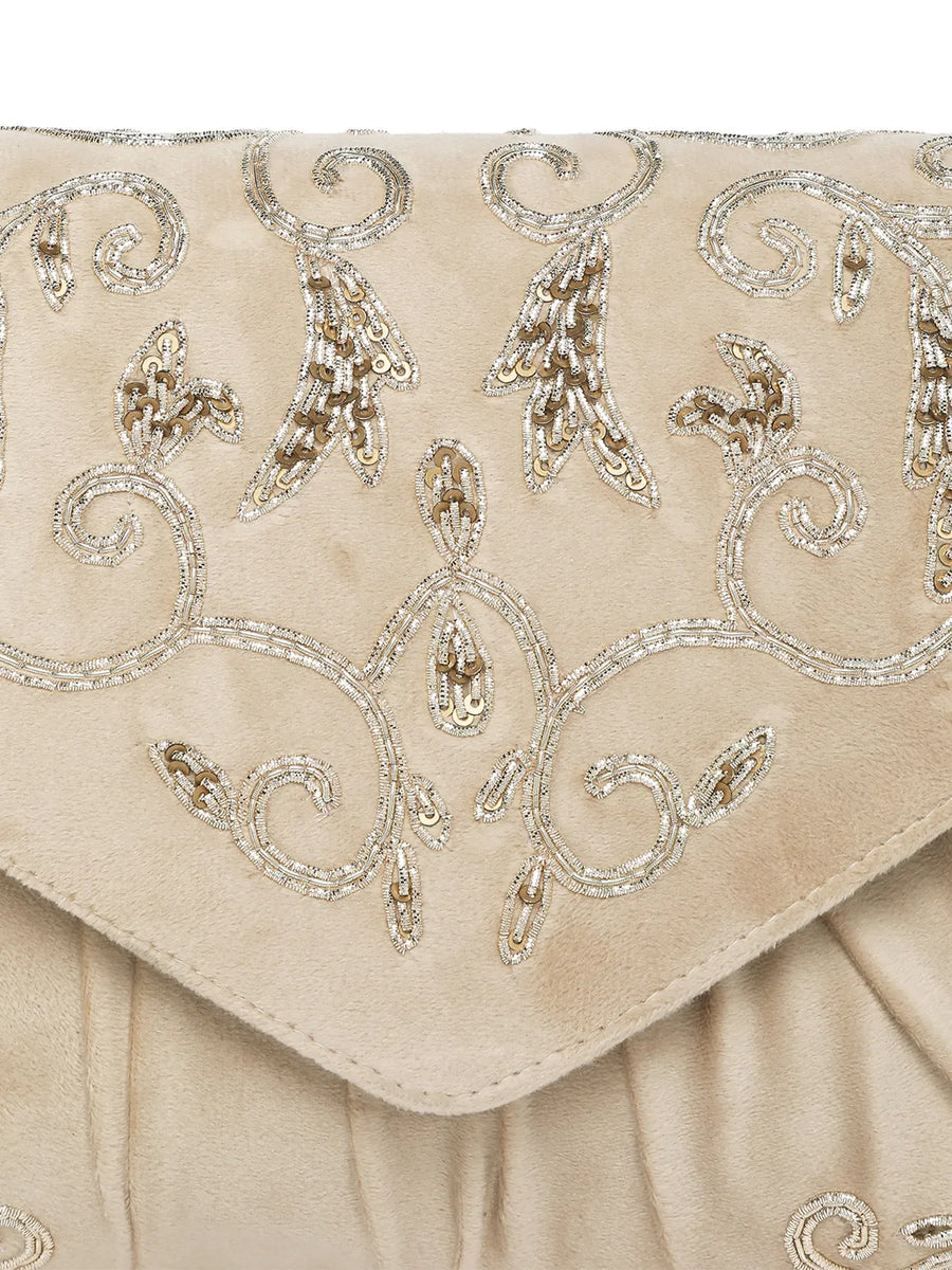 Elegant Embroidery Beaded Sling Clutch - Cream