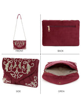 Elegant Embroidery Beaded Sling Clutch - Maroon