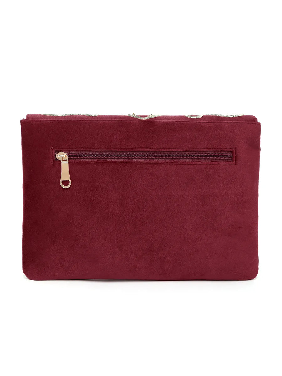 Elegant Embroidery Beaded Sling Clutch - Maroon