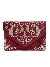 Elegant Embroidery Beaded Sling Clutch - Maroon