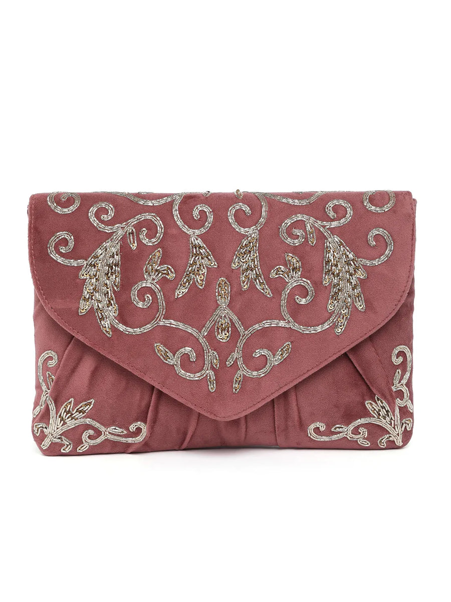 Elegant Embroidery Beaded Sling Clutch - Pink