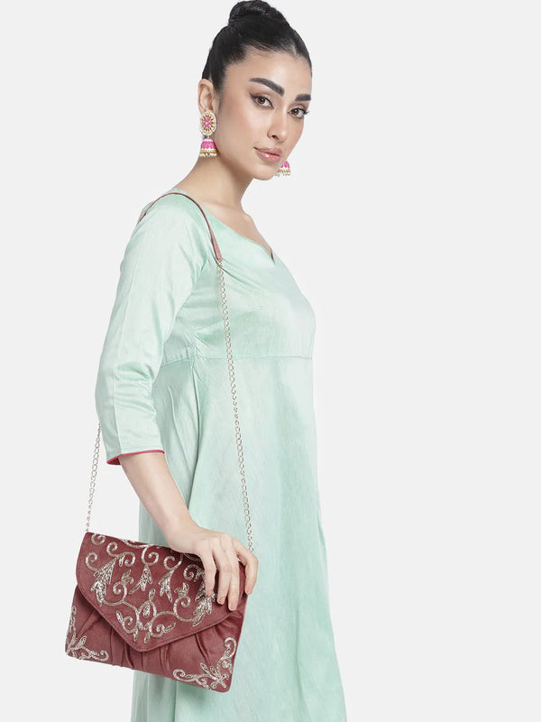 Elegant Embroidery Beaded Sling Clutch - Pink