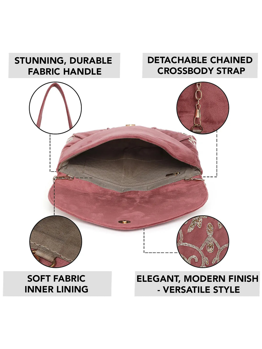 Elegant Embroidery Beaded Sling Clutch - Pink
