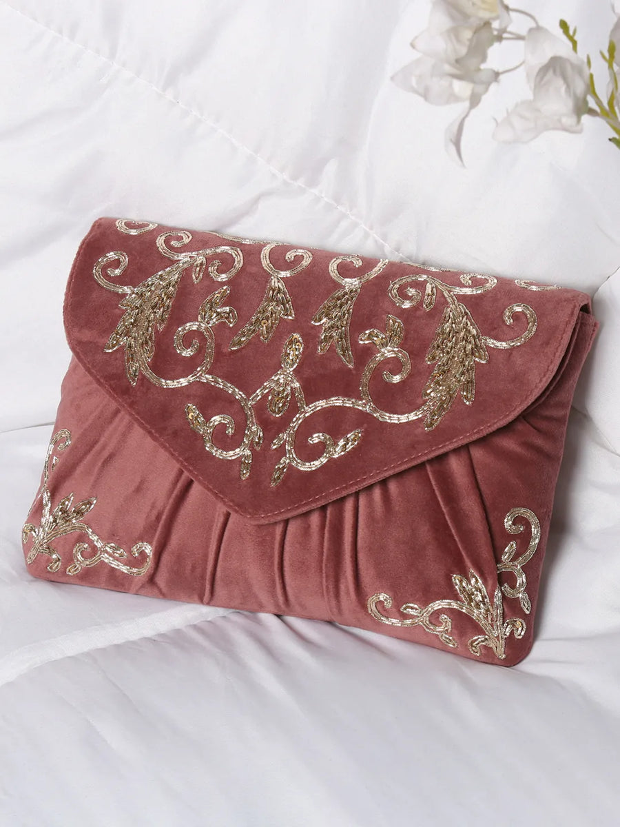 Elegant Embroidery Beaded Sling Clutch - Pink
