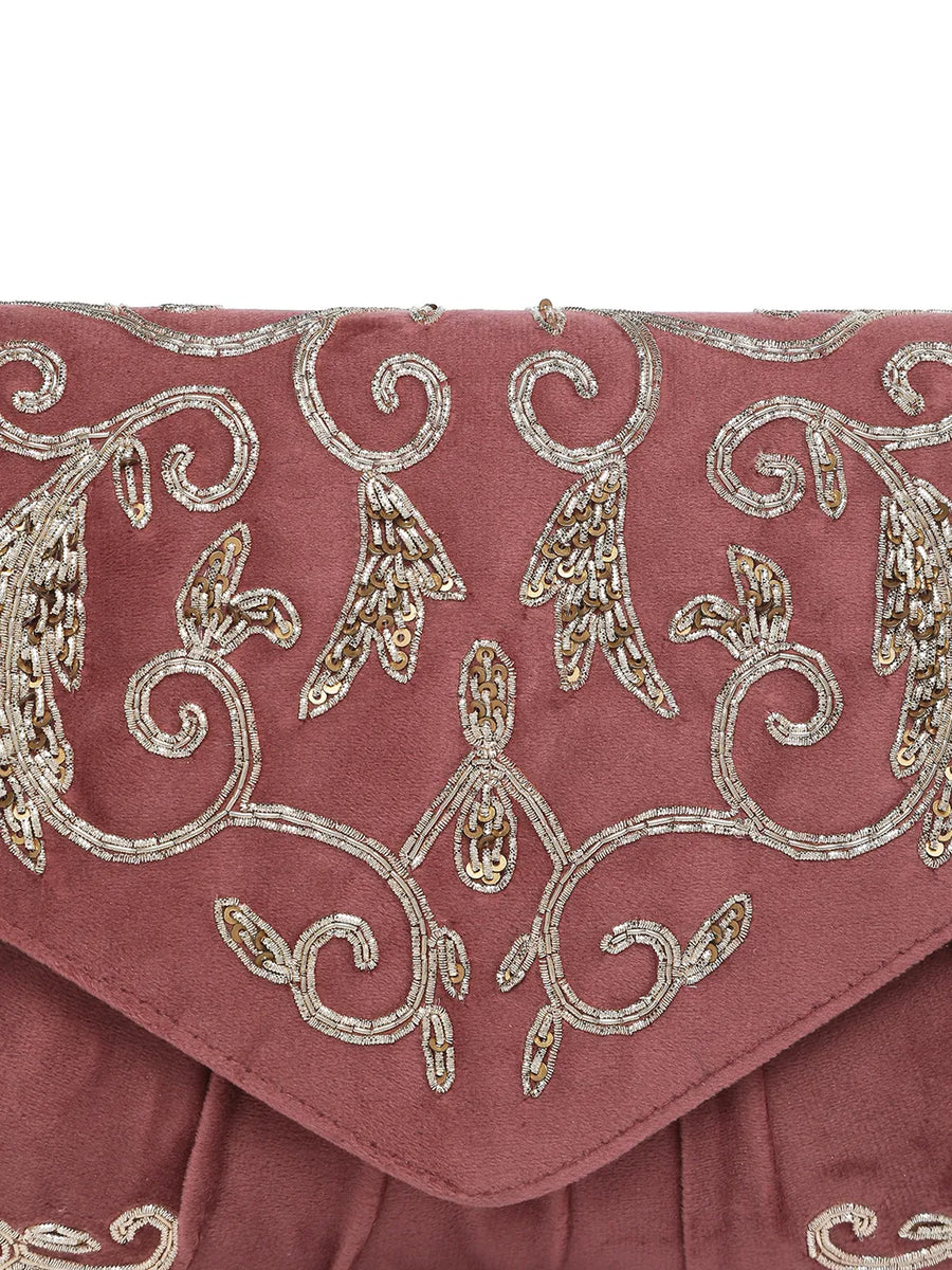 Elegant Embroidery Beaded Sling Clutch - Pink