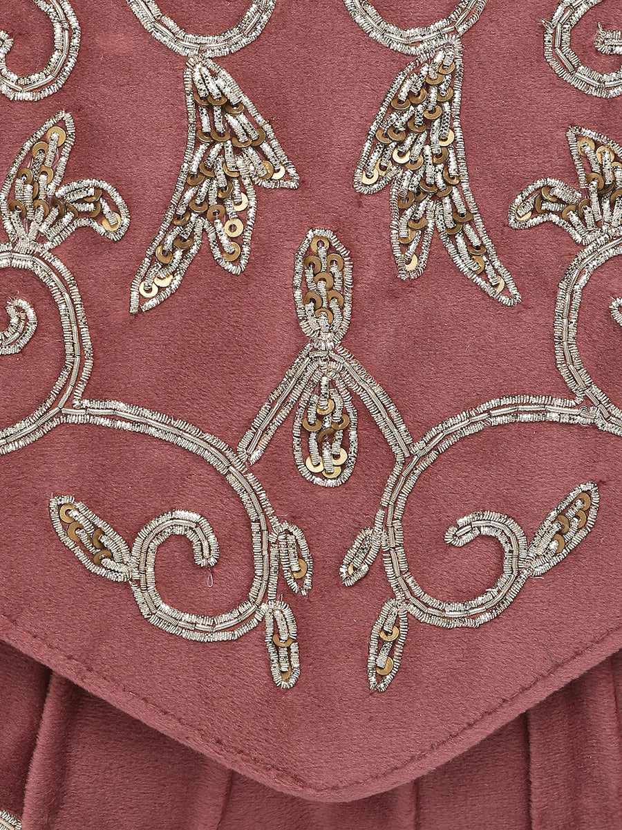 Elegant Embroidery Beaded Sling Clutch - Pink