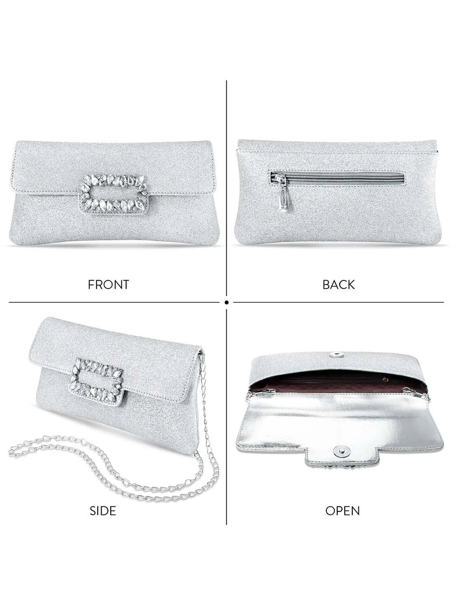 Chic Fiesta Finery Evening Clutch - Silver