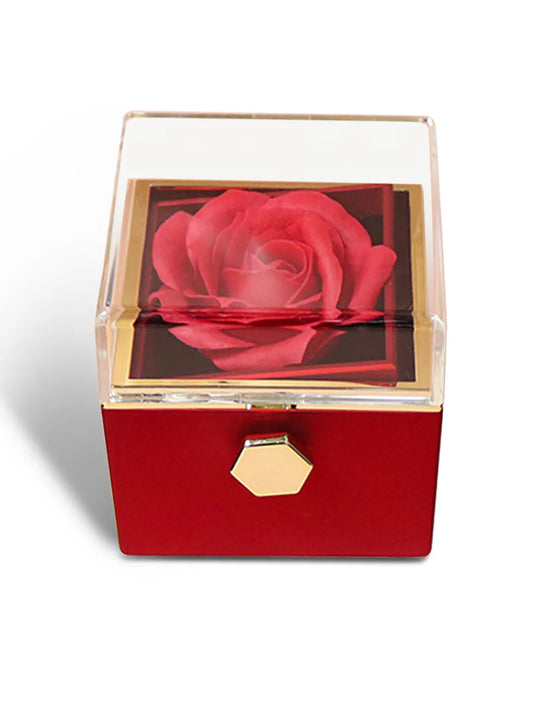 Square Ring Box with Faux Red Rose