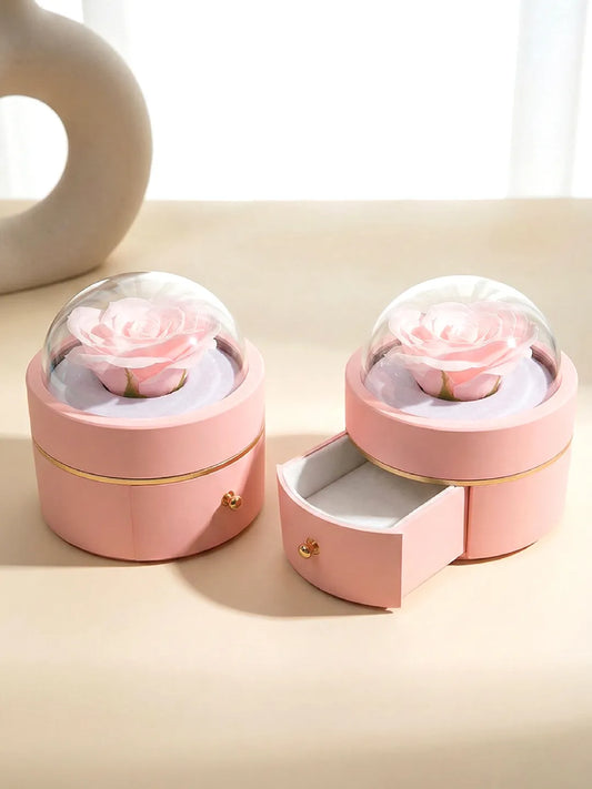 Rose Accented Round Ring & Bracelet Box