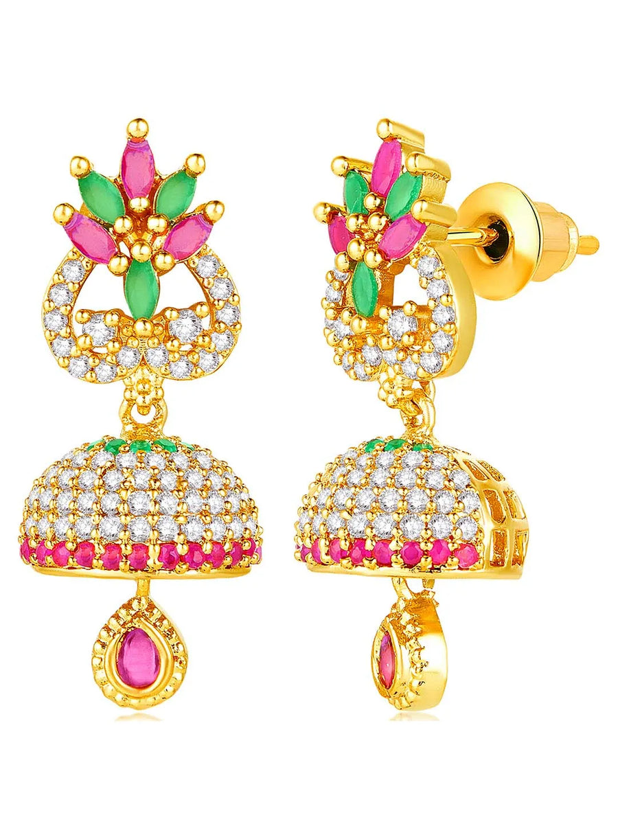 CZ Drops Jhumki Earrings | Peora Traditional CZ Jewellery

