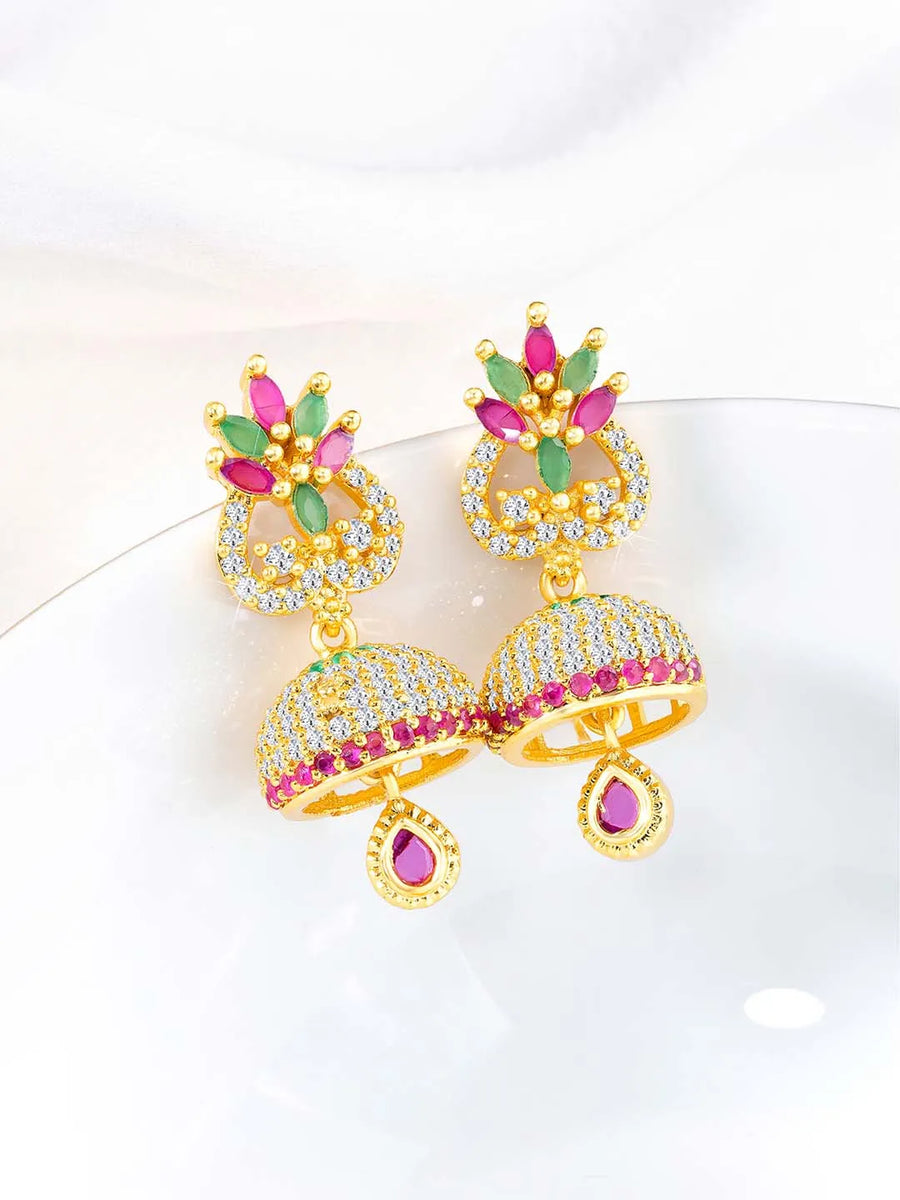 CZ Drops Jhumki Earrings | Peora Traditional CZ Jewellery

