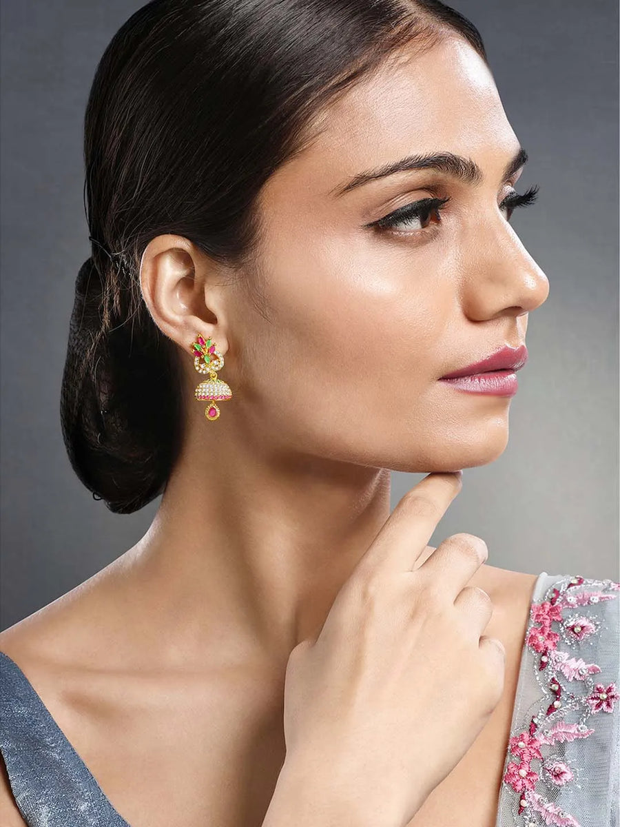 CZ Drops Jhumki Earrings | Peora Traditional CZ Jewellery

