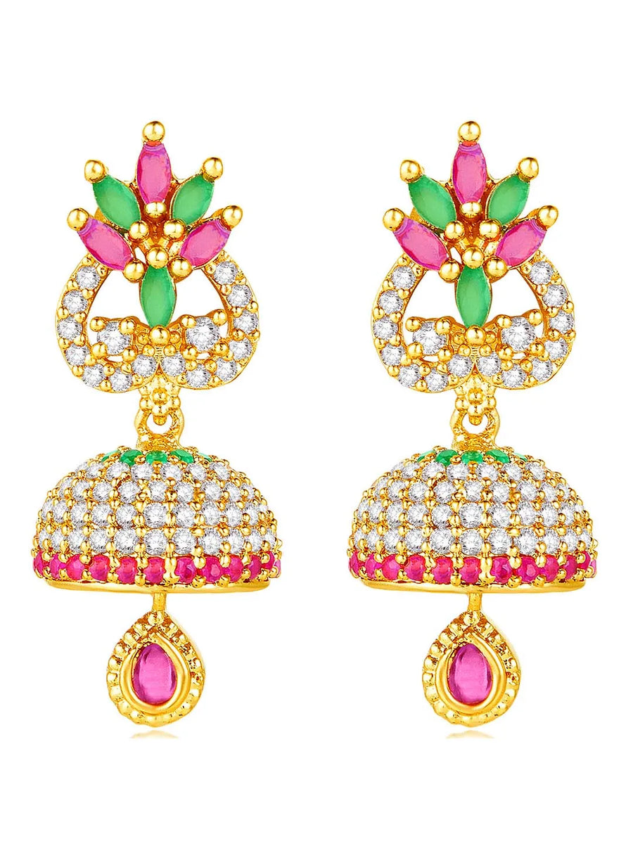 CZ Drops Jhumki Earrings | Peora Traditional CZ Jewellery

